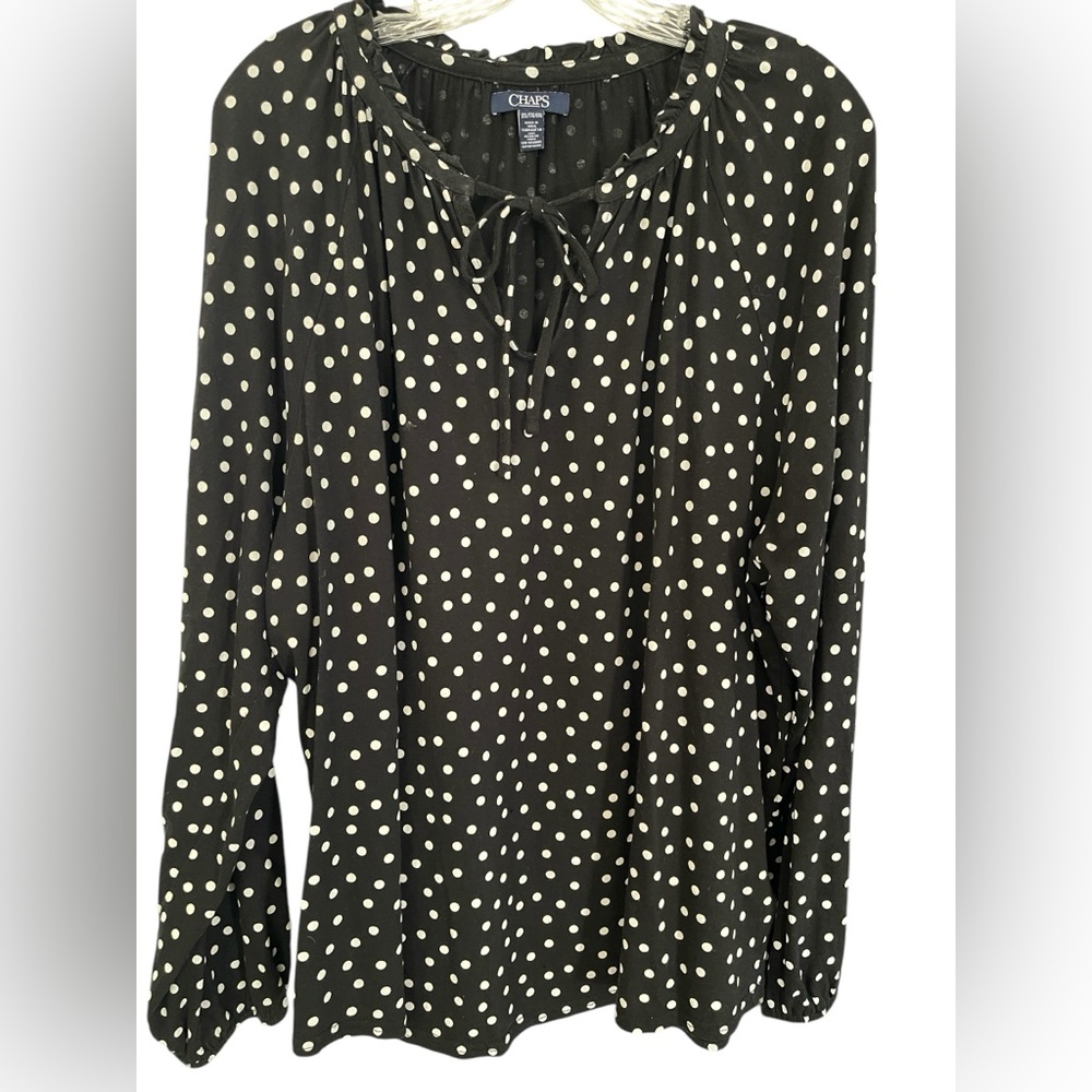 Chaps size XXL Women’s Black & White Polka Dot Blouse v neck balloon sleeve